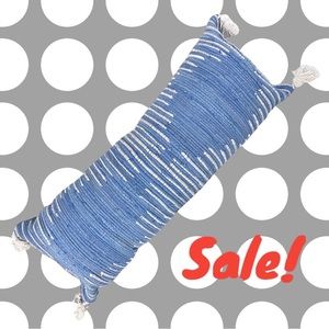 Boho Decorative pillow denim blue with white pattern and tassel